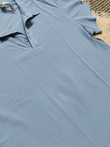 Adidas Men Blue Cotton Mix Polo Shirt