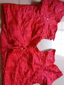 Pink Mirror Work Blouse