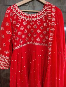 Red Embroidered Anarkali Suit