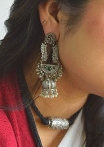 Oxidized Silver Jhumka Earrings
