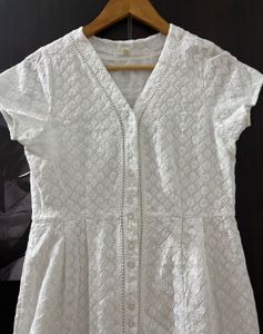White Eyelet Button-Down Dress