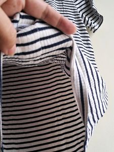 Audio Brand Vlack And Whitw Striped T Shirt XL