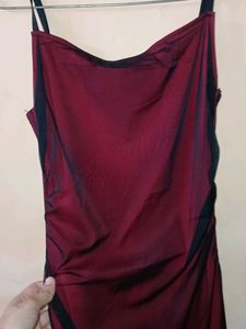 gathered bodycon Burgundy Maxi Slip Dress