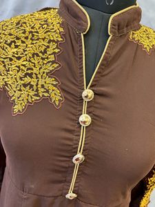 Brown Embroidered Anarkali Dress