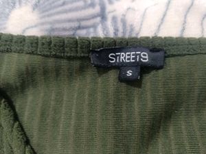 V Neck Olive Ribbed Velvet Crop Top