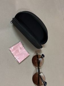 Round Brown Sunglasses with Case