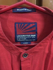 Red Mandarin Collar Shirt