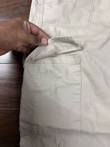 Khaki Wide Leg Cargo Pants