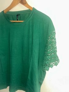 Green Lace Sleeve Top