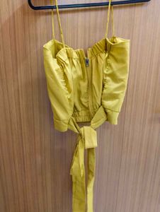 Mustard Yellow Tie-Waist Crop Top