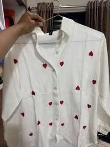 Heart Embroidered White Top