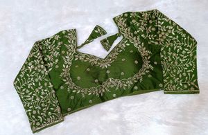 Olive Green Embroidered Full Sleeves Blouse
