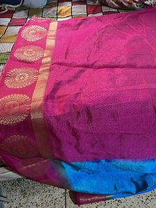 Elegant Pink &amp; Blue Saree with blouse piece