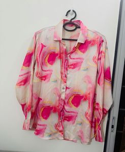 Satin Silk Floral Shirt, Bust- 36/34 Strechable