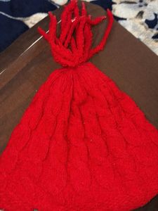 Red Knit Beanie with Tassels