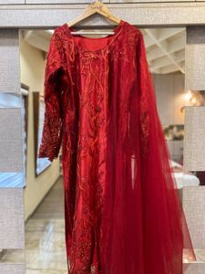 Heavy Work Red Party wear Salwar Suit