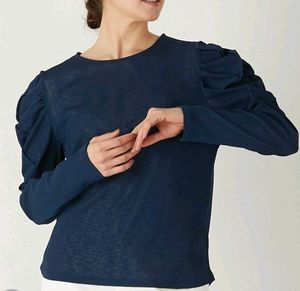 Elegant Blue Puff Sleeve Top