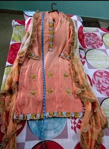 Peach Kurta Set With Gharara
