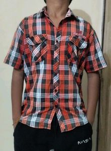 red colour checked shirt for men (thrifted)