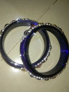 Violet Lak Glass, Studded Beaded Bangles Set of 2