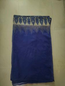 Beautiful Blue & Beige Net Cotton Saree