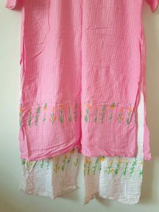 Pink Striped Kurti with Floral Embroidery