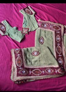 Green Embellished Saree
