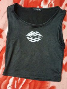 Black Graphic Crop Top