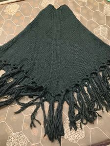 Black Fringe Knit Poncho