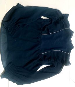 Sheer Ruffle Top Blue