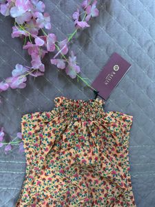 Coral Floral High Neck Smocked Dress