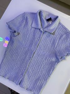 H&amp;M Lilac Textured Button-Up Top