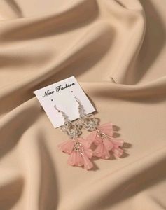 Pink Floral Tassel Earrings