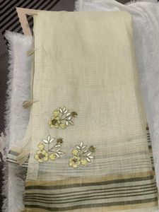 lite yallow colour worked cotton saree