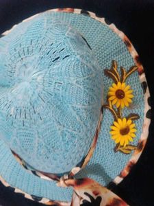 Blue Sun Hat with Sunflower Detail