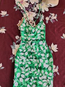 Green Leaf Print Sundress