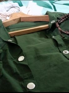 Women Olive Green Solid Crop Shirt