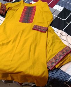 Mustard Suit Pant Set With Dupatta