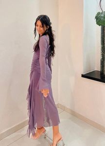 NEWME - Purple Sweetheart Neck Dress With Ruffle💜