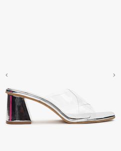 Silver Transparent Block Heeled Sandal
