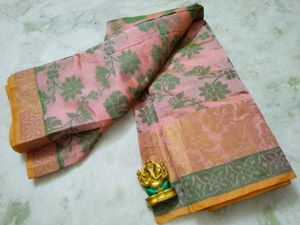Peach Floral Print Saree