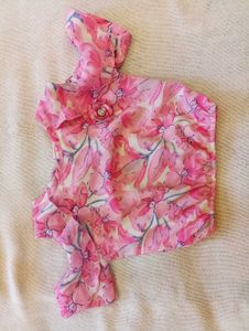 Kids Floral Printed Cold Shoulder Top - Pink