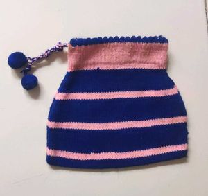 Blue &amp; Pink Knitted Potli Bag Pouch Purse