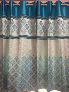 Cream & Blue 3p Set Curtains