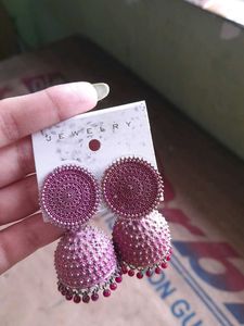 Pink Jhumka Earrings