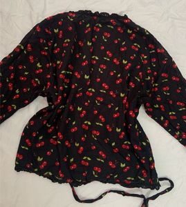 Cherry Print Wrap Blouse🍒