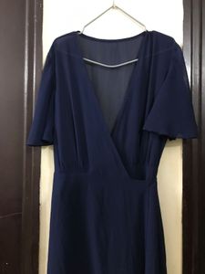 Navy Blue Wrap Maxi Size M Length 57 Inches