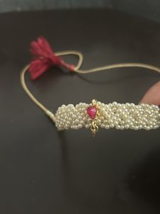 Beautiful Choker Pearl Necklace With Pink Sto