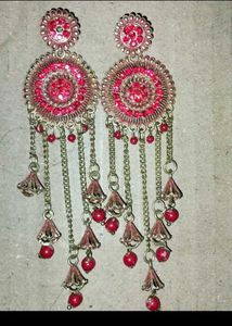 Vibrant Red Kundan-Style Dangler Earrings