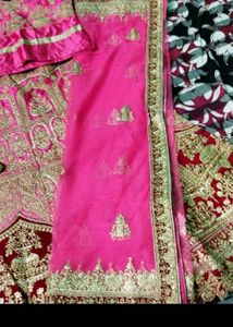 Pink &amp; Gold Embroidered Lehenga